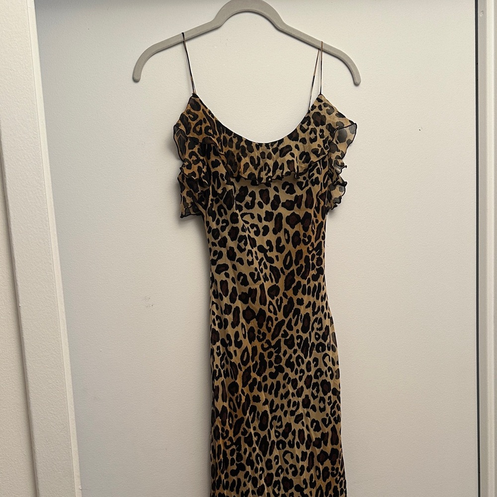 Vintage Leopard Ruffle Midi Dress